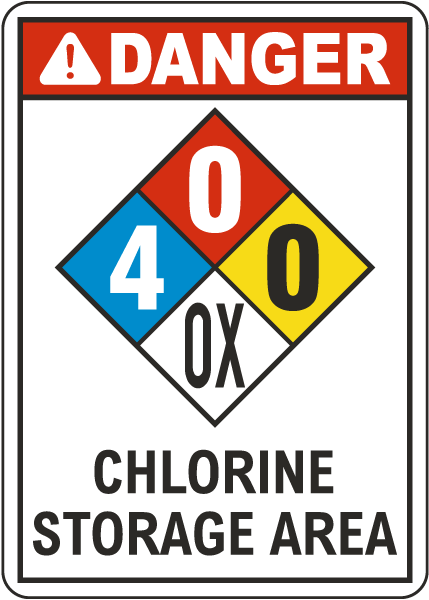 NFPA Danger Chlorine Storage Area 4-0-0-OX Sign