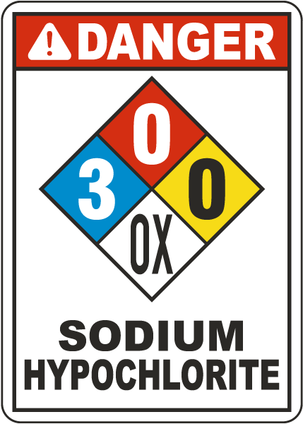 NFPA Danger Sodium Hypochlorite 3-0-0-OX Sign