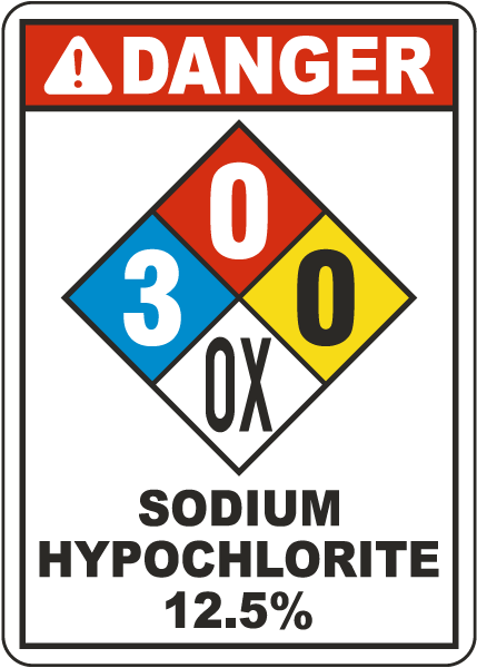NFPA Danger Sodium Hypochlorite 12.5% 3-0-0-OX Sign