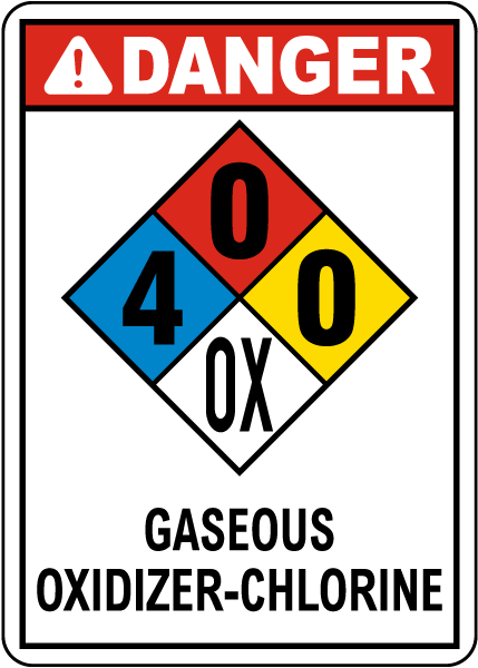 NFPA Danger Gaseous Oxidizer-Chlorine 4-0-0-OX Sign