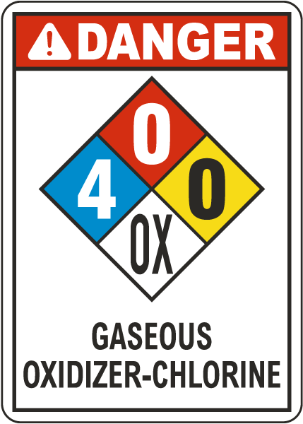NFPA Danger Gaseous Oxidizer-Chlorine 4-0-0-OX White Sign