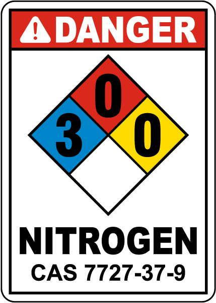 NFPA Danger Nitrogen 3-0-0 Sign