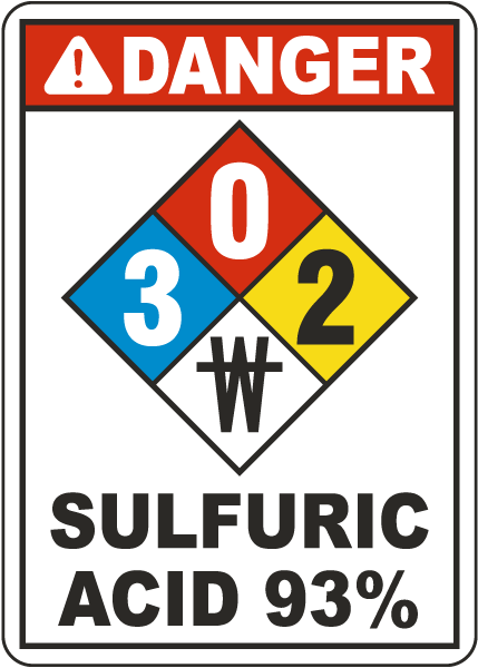 NFPA Danger Sulfuric 93% 3-0-2-No Water White Sign