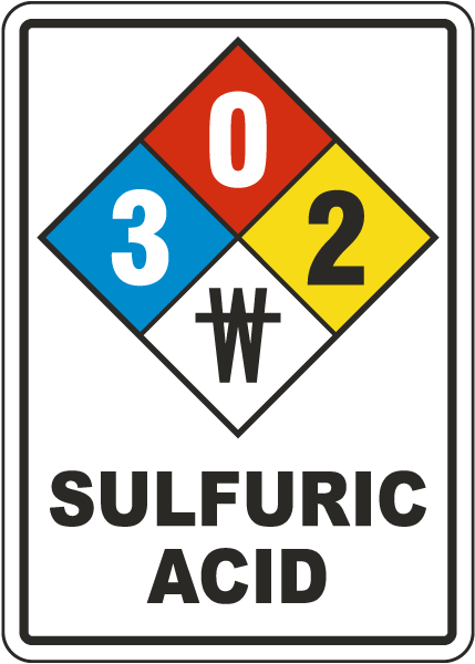 NFPA Sulfuric Acid 3-0-2-No Water White Sign