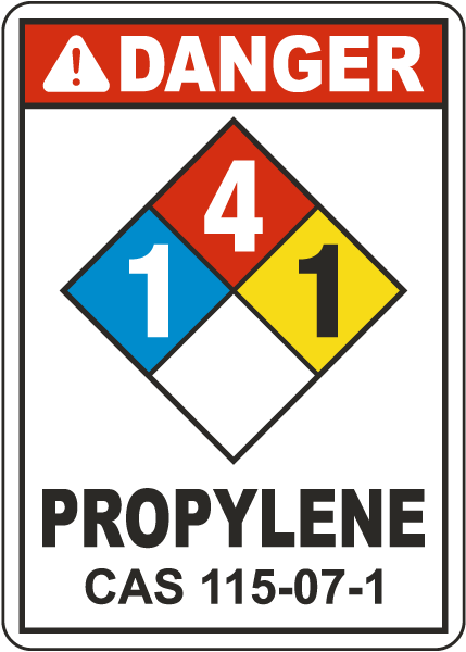 NFPA Danger Propylene 1-4-1 White Sign