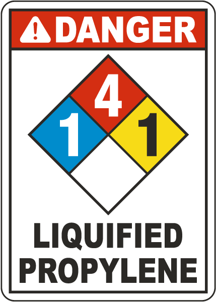 NFPA Danger Liquified Propylene 1-4-1 White Sign