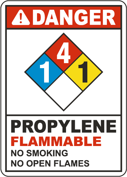 NFPA Danger Propylene 1-4-1 Flammable White Sign