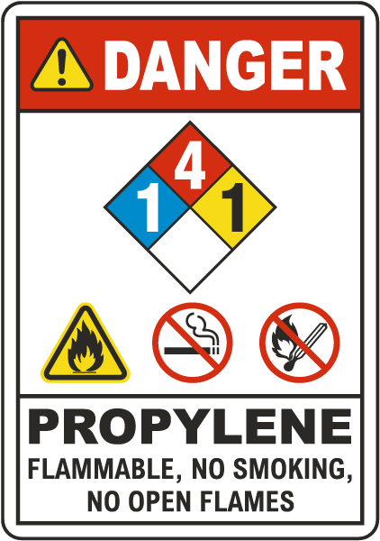 NFPA Danger Propylene 1-4-1 Flammable White Sign
