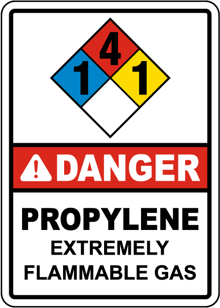 NFPA Danger Propylene 1-4-1 Flammable Gas Sign
