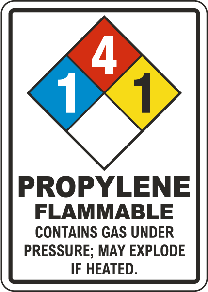 NFPA Propylene 1-4-1 Flammable Gas White Sign