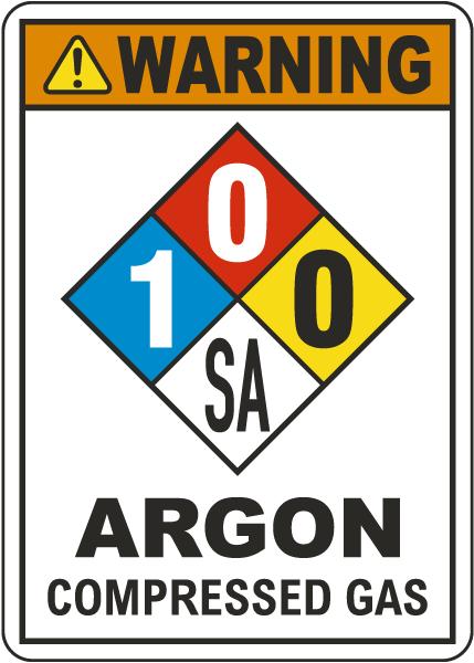 NFPA Warning Argon Compressed Gas 1-0-0-SA White Sign
