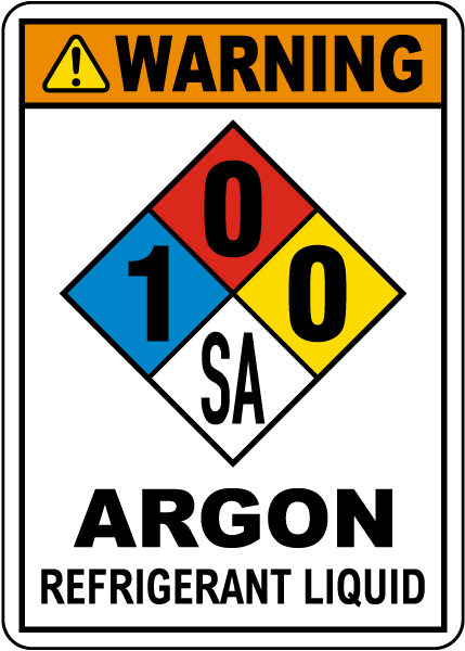 NFPA Warning Argon Refrigerant Liquid 1-0-0-SA Sign
