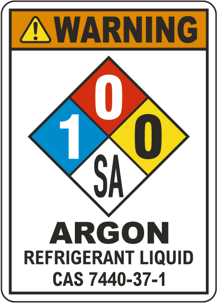 NFPA Warning Argon Refrigerant Liquid 1-0-0-SA White Sign