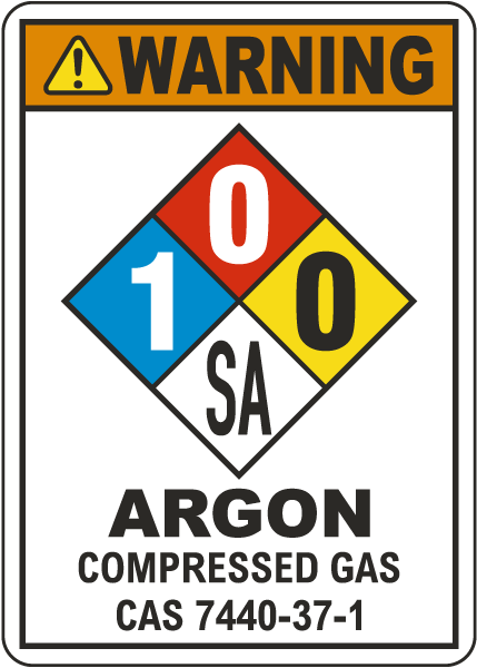 NFPA Warning Argon Compressed Gas 1-0-0-SA White Sign