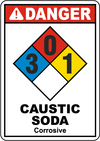 NFPA Danger Caustic Soda 3-0-1 Corrosive Sign