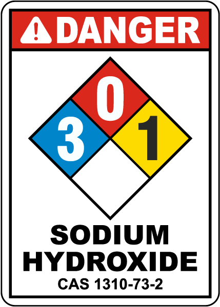 NFPA Danger Sodium Hydroxide 3-0-1 Sign