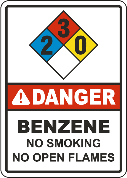 NFPA Danger Benzene No Smoking 2-3-0 Sign