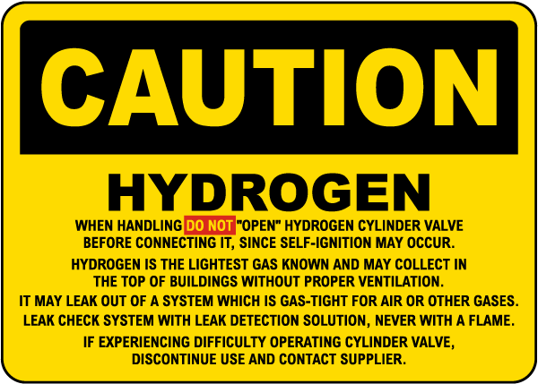 Caution Hydrogen Handling Sign