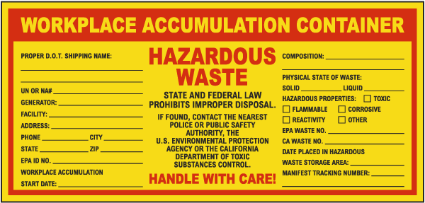 Workplace Accumulation Container Label