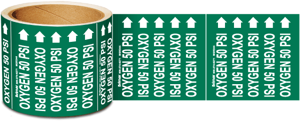 Oxygen 50 Psi Medical Gas Marker on a Roll