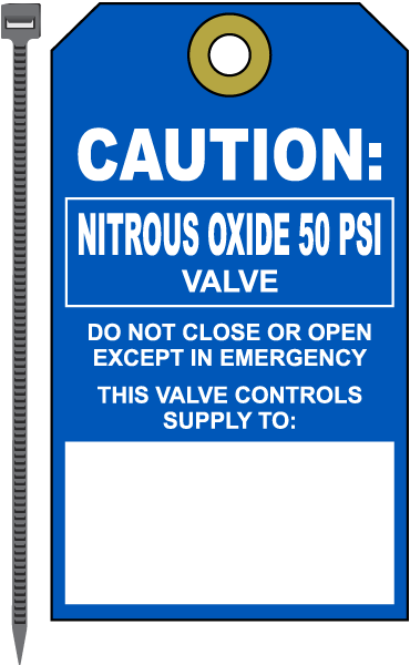 Nitrous Oxide 50 PSI Medical Gas Valve Tag