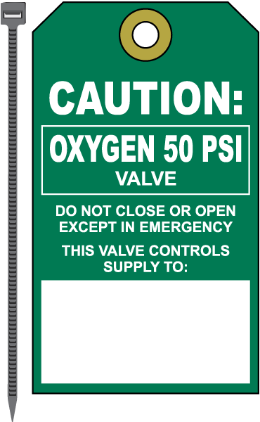 Oxygen 50 PSI Medical Gas Valve Tag