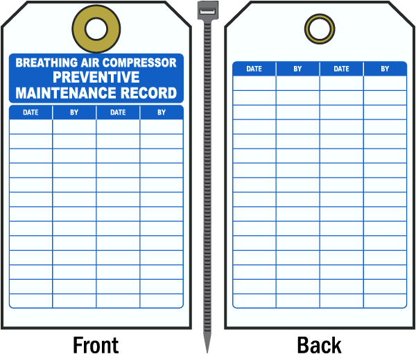 Breathing Air Compressor Maintenance Record Tag