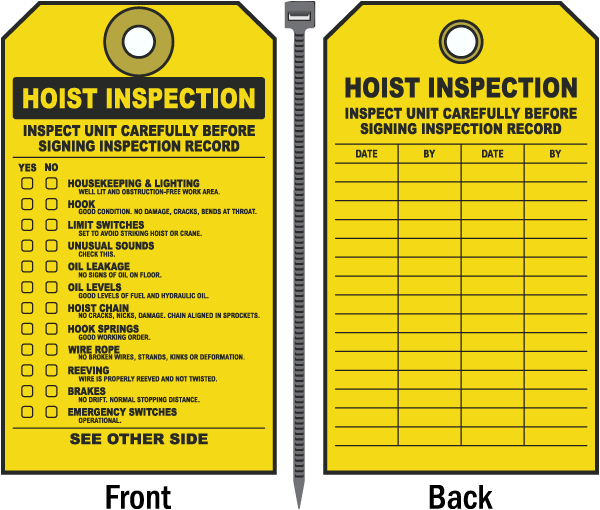 Hoist Inspection Tag