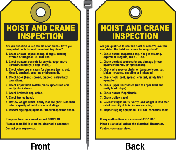 Hoist and Crane Inspection Tag
