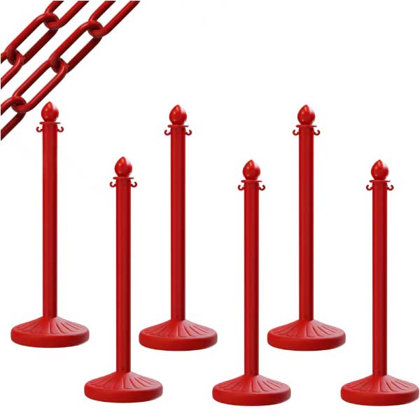 Red Plastic Stanchion Posts with 50 Ft. Red Chain