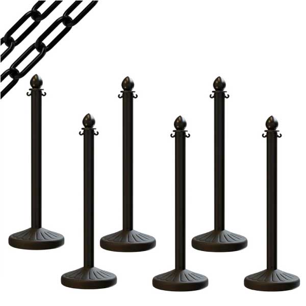 Black Plastic Stanchion Posts with 50 Ft. Black Chain