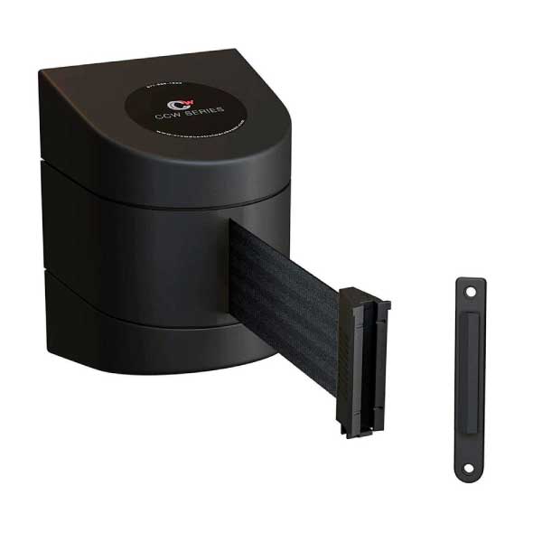 Retractable Belt Barrier with Fixed Black ABS Case – 30 ft. Black Belt