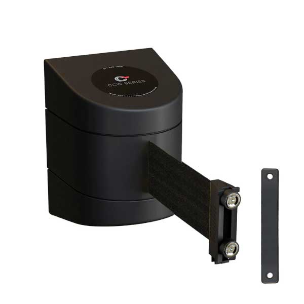 Retractable Belt Barrier with Black Magnetic ABS Case – 30 ft. Black Belt