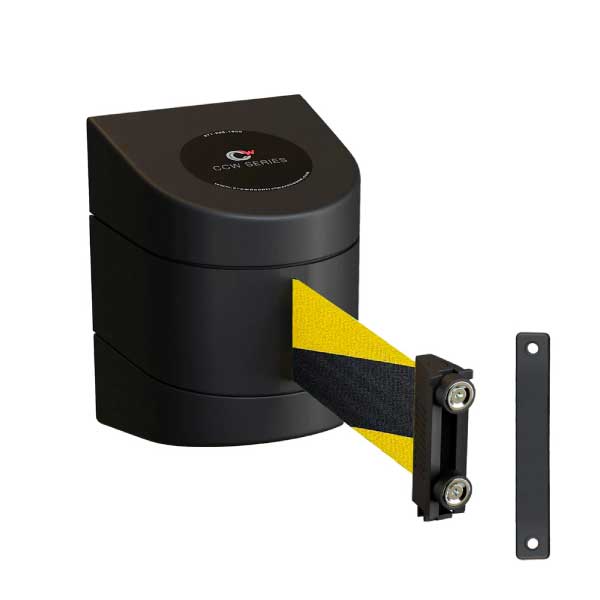Retractable Belt Barrier with Black Magnetic ABS Case and Yellow Black Belt