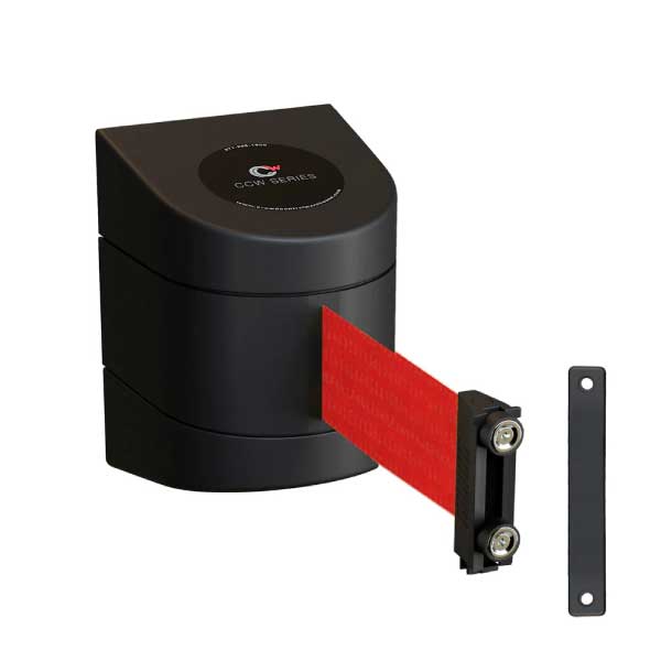 Retractable Belt Barrier with Black Magnetic ABS Case and Red Belt
