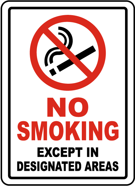 No Smoking Except In Designated Areas Label