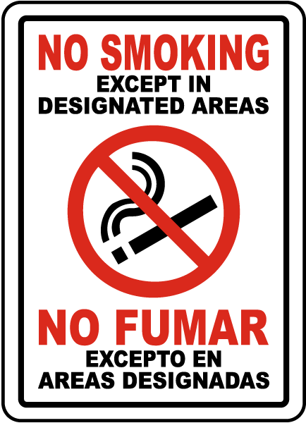Bilingual No Smoking Except In Designated Areas Label