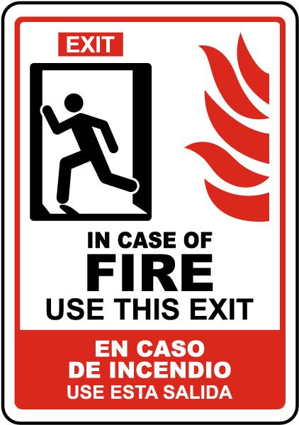 Bilingual In Case of Fire Use This Exit Sign