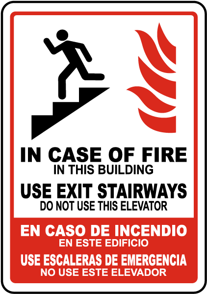 Bilingual In Case of Fire In This Building Sign