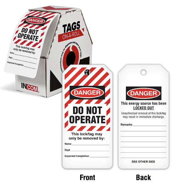 Danger Do Not Operate Lockout Tags on a Roll