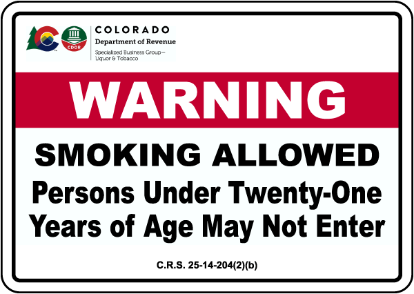 Colorado Warning Smoking Allowed Sign