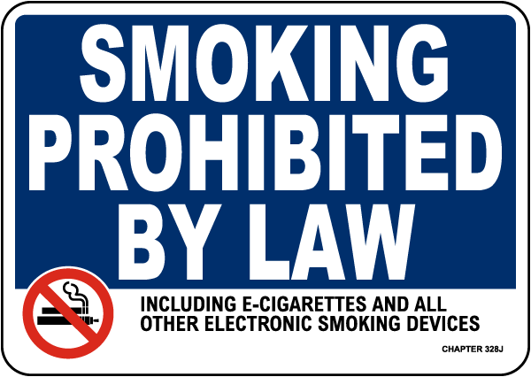 Hawaii Smoking Prohibited by Law Including E-Cigarettes Sign