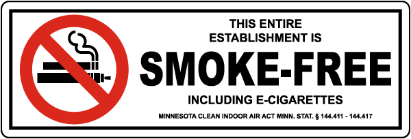 Minnesota This Entire Establishment Is Smoke Free Label