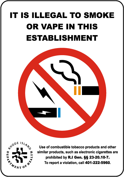 Rhode Island It Is Illegal to Smoke or Vape Sign