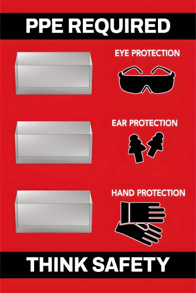 PPE Required 5S Shadow Board - Eye, Ear and Hand Protection