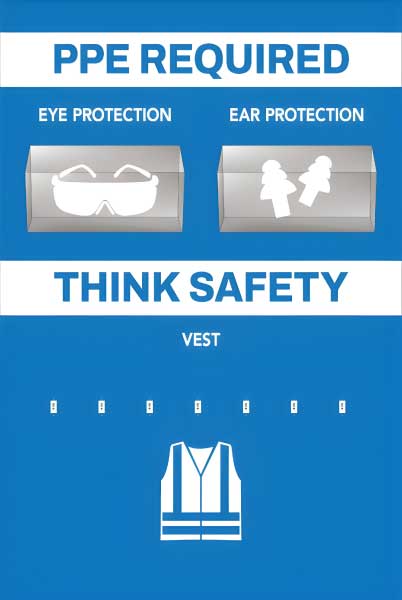PPE Required 5S Shadow Board - Eye, Ear Protection and Vest
