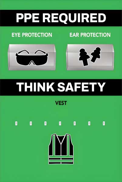 PPE Required 5S Shadow Board - Eye, Ear Protection and Vest