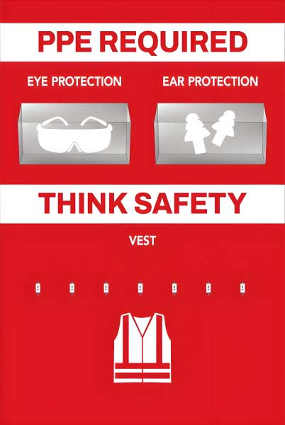 PPE Required 5S Shadow Board - Eye, Ear Protection and Vest