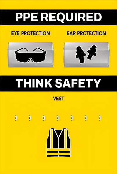 PPE Required 5S Shadow Board - Eye, Ear Protection and Vest