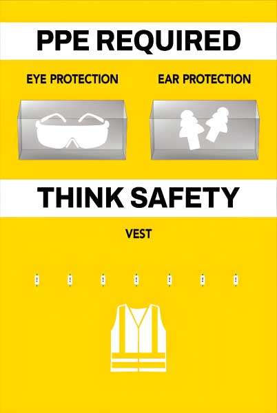 PPE Required 5S Shadow Board - Eye, Ear Protection and Vest